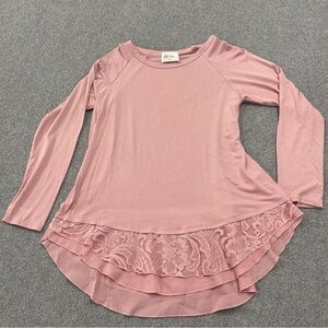 Bella Marie Lace-Hem Long Sleeve Top - Rose